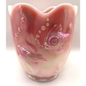 Fenton Iridescent Peachalene Atlantis Vase, Vintage